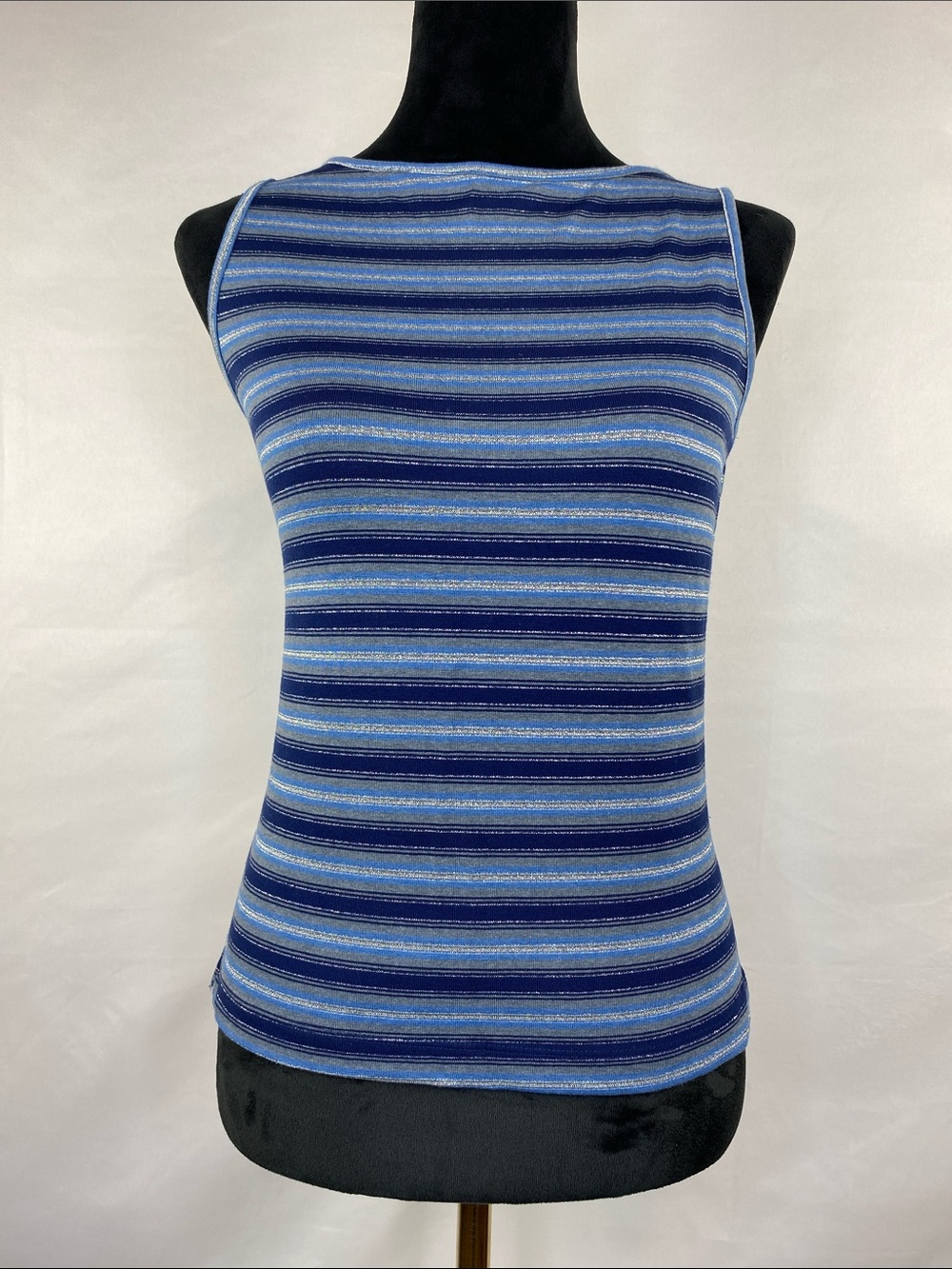 Vintage Y2K Eyeshadow Blue Metallic Sparkle Striped Tank Top Size Large